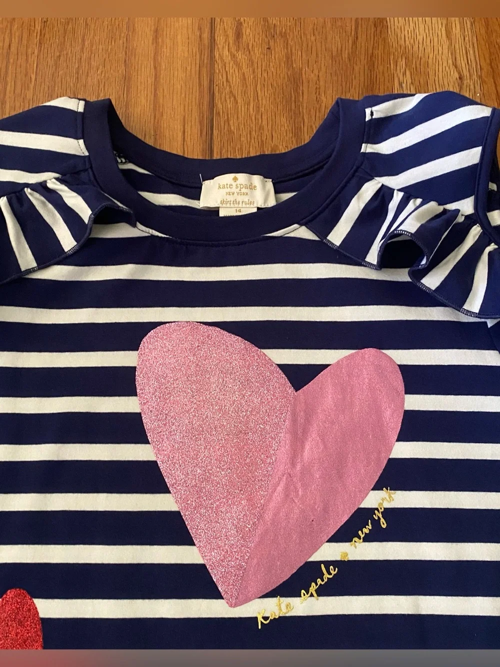 kate spade Stripe cold Shoulder Dress with Multicolor Foil Hearts